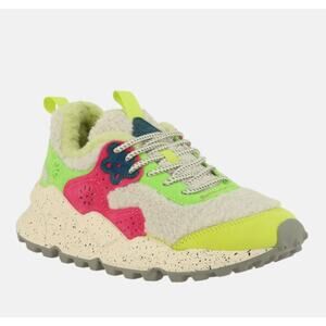 FLOWER MOUNTAIN Kotetsu Teddy Sneakers White Multicolor Lace Up Women's 8